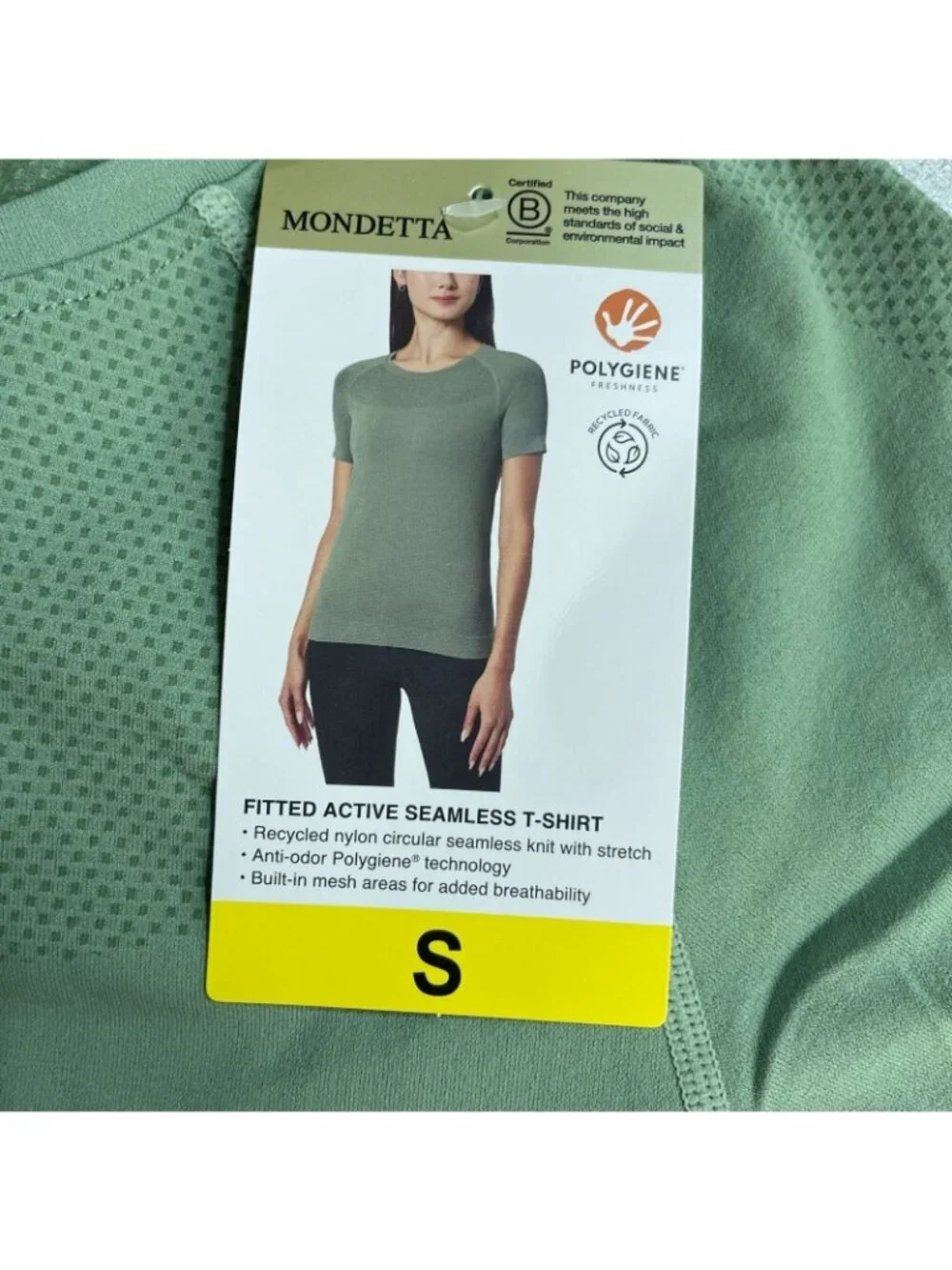NWT Mondetta Women's S Fitted Active Seamless T-Shirt Green B1654